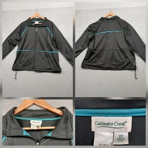Coldwater Creek Track Jacket Mens 2XL Black Teal Full Zip Activewear Athleisure